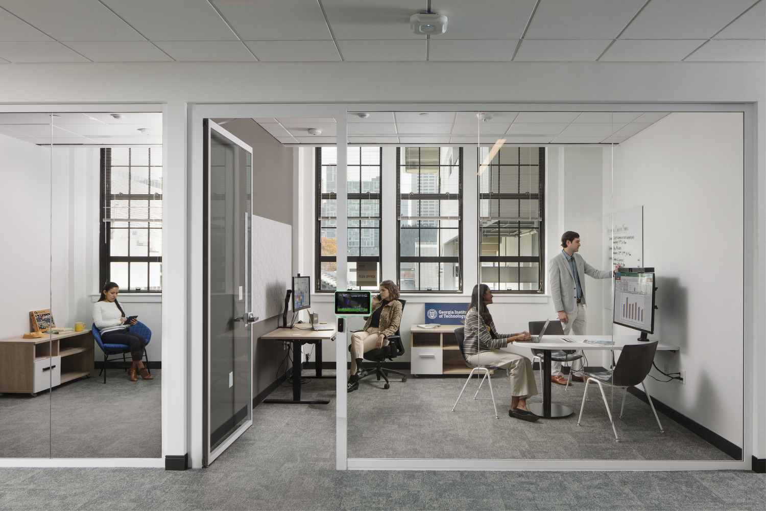 multiple staff members utilizing a flex space on Georgia Tech campus