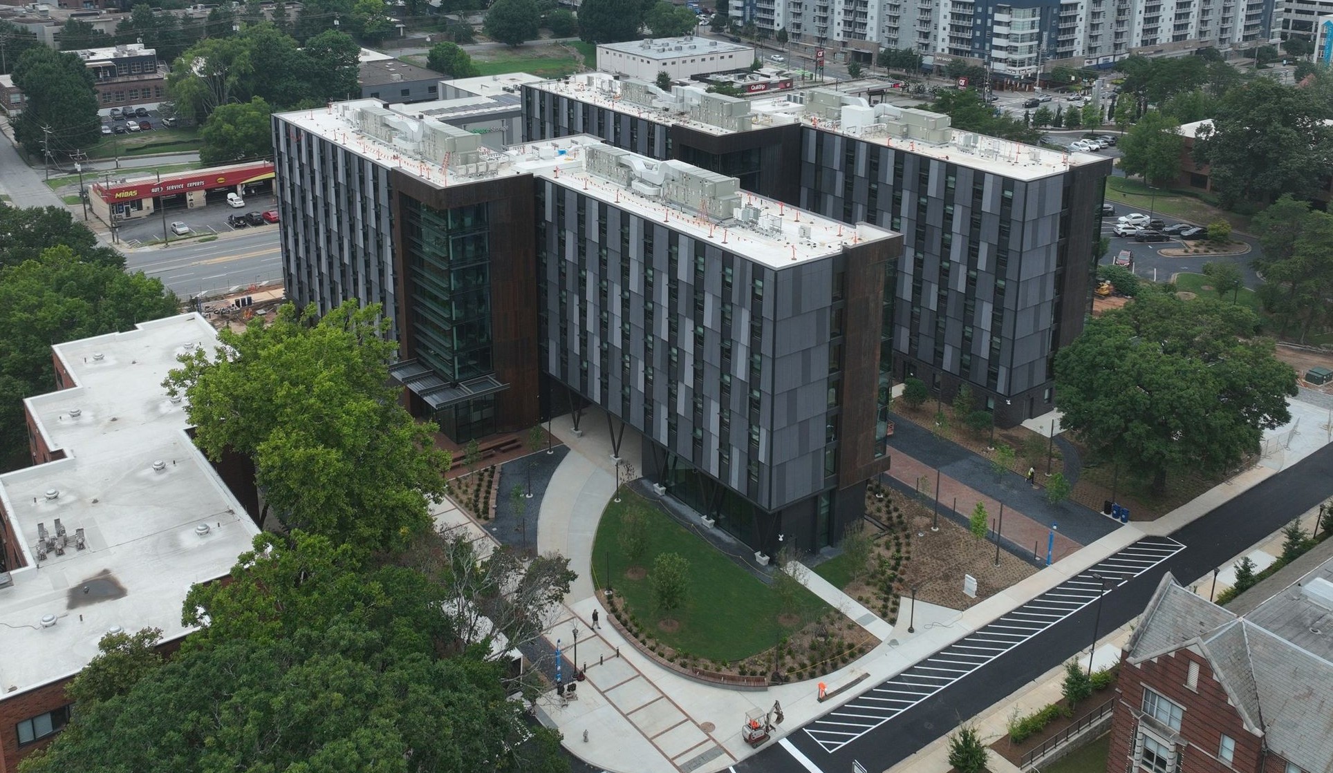 aerial image of new Peterson Residence Hall