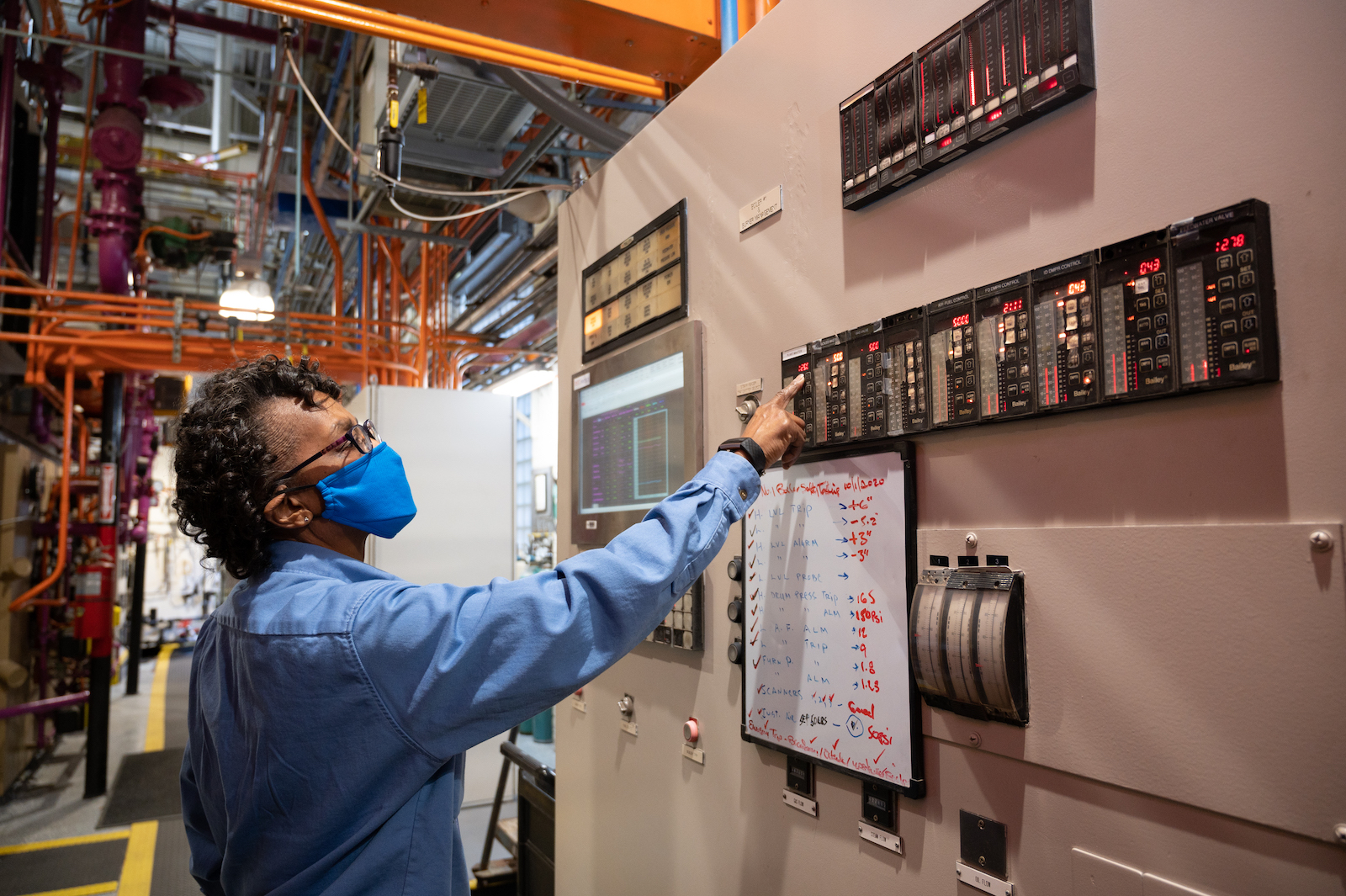 Valerie Edward, a stationary engineer, is technically trained to operate, troubleshoot, and oversee the Holland Plant's industrial equipment. (Photo by Allison Carter)