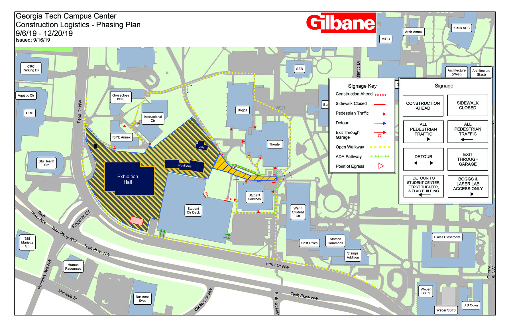 Map of Campus Center construction update Oct 2019