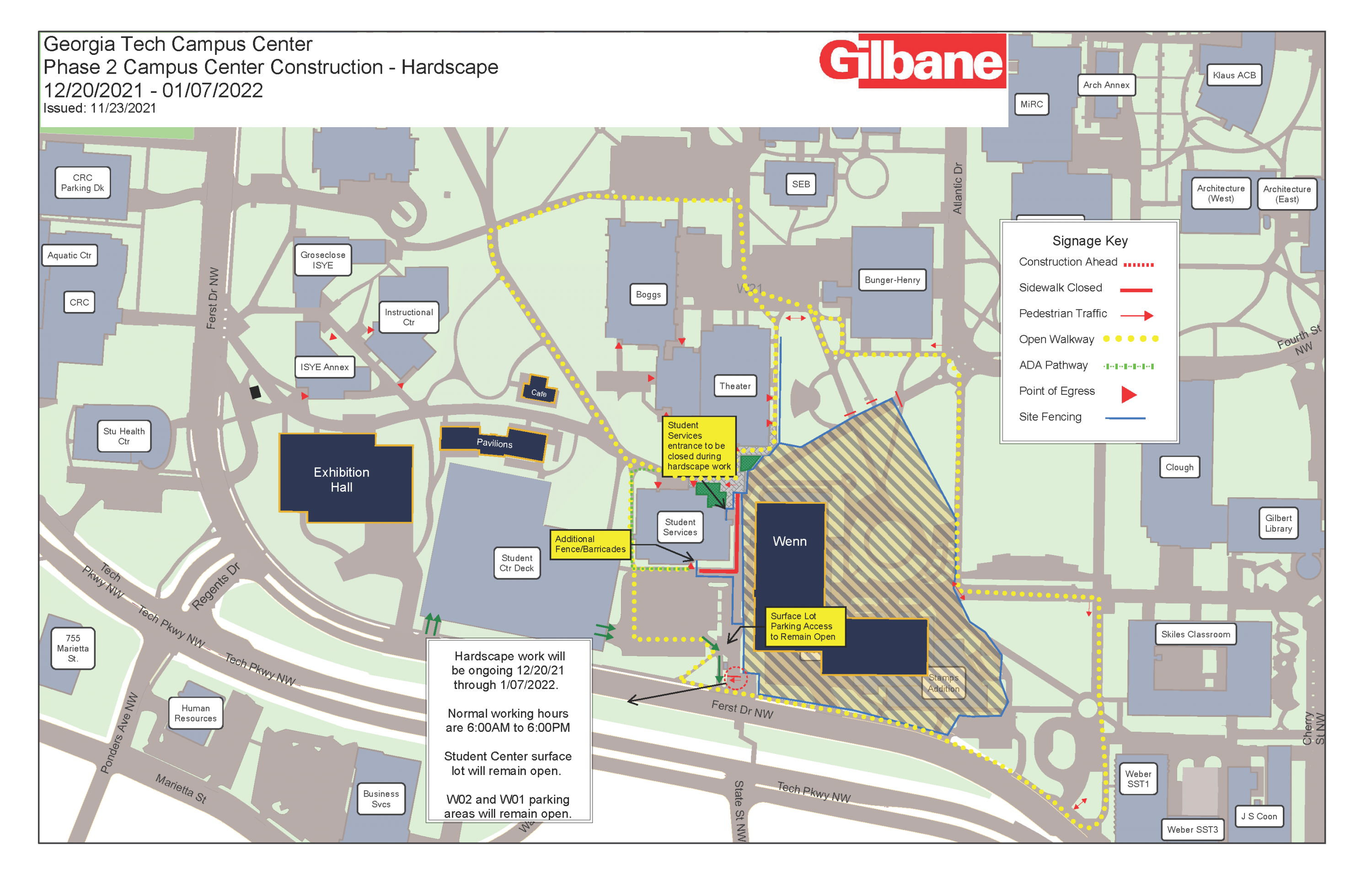 pic of site logistics for campus center construction December 2021 - January 2022.