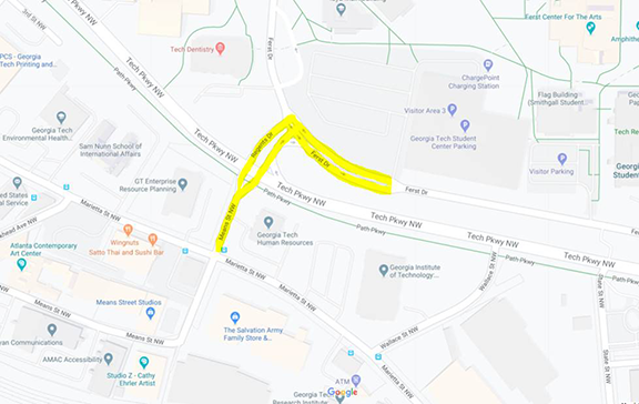 map of gas line installation road closures for campus center