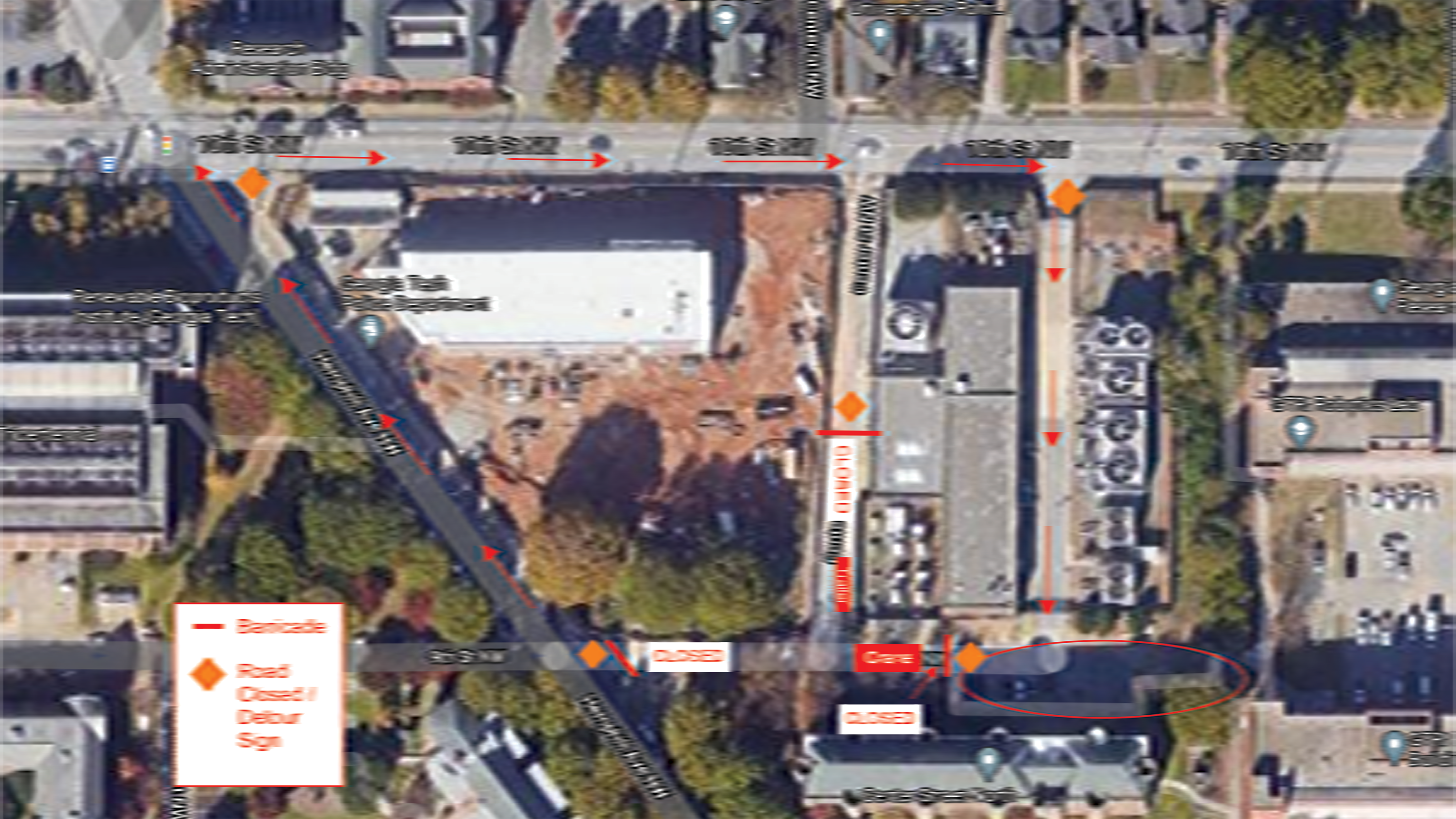 Road rerouting due to 10th Street Chiller Plant construction