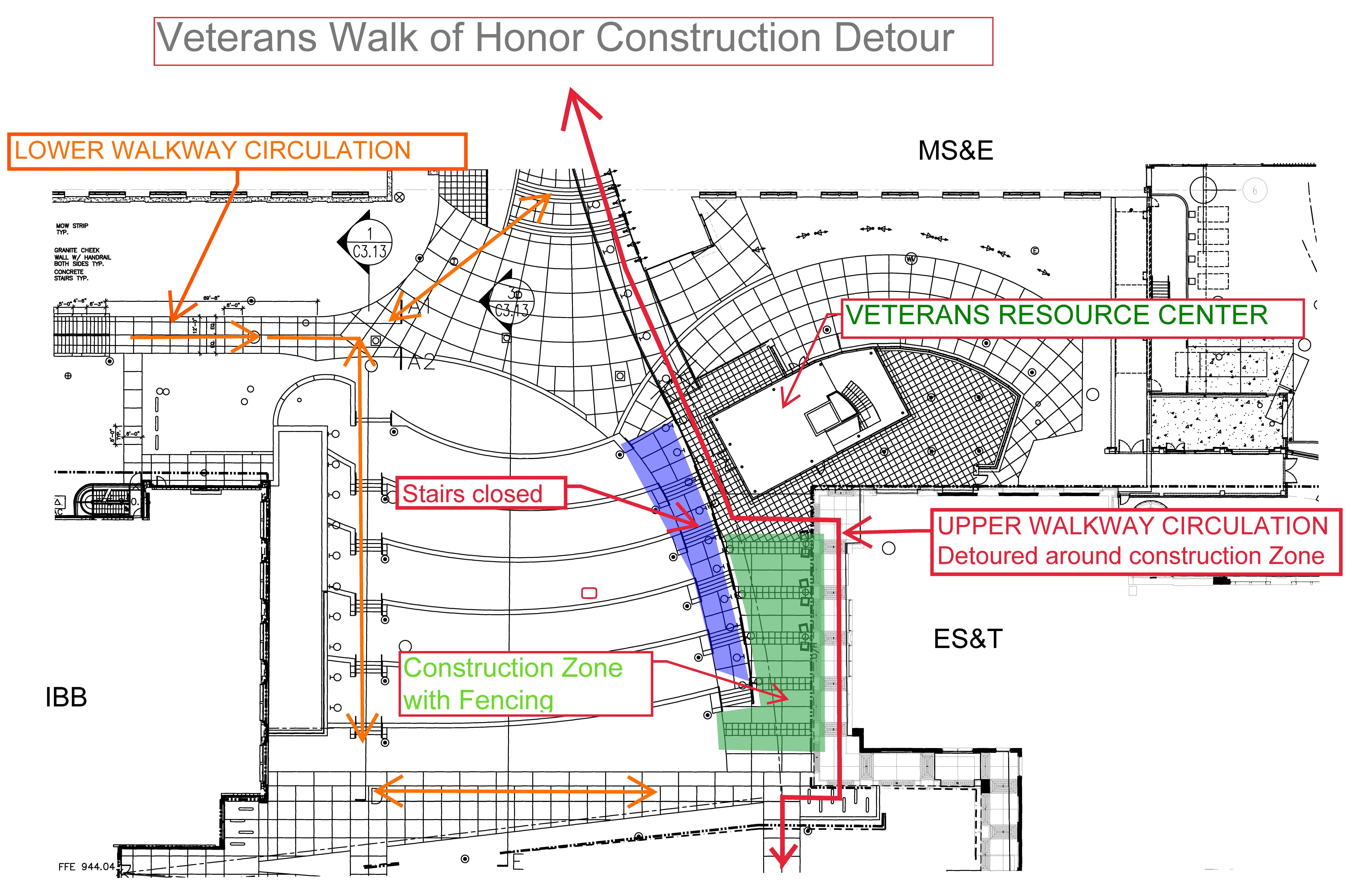 Map of construction logistics for Veterans Walk of Honor Georgia Tech campus.
