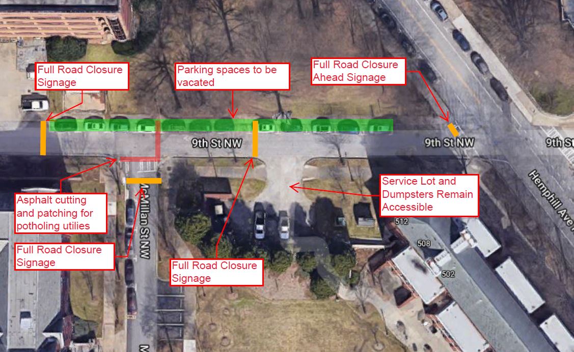 map of partial road closure 9th Street and Hemphill