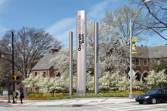 This rendering shows what the new campus entry signs will look like.  The new signs will be installed at North Avenue and Williams Street, North Avenue and Tech Parkway, and 10th Street at McCamish Pavilion.