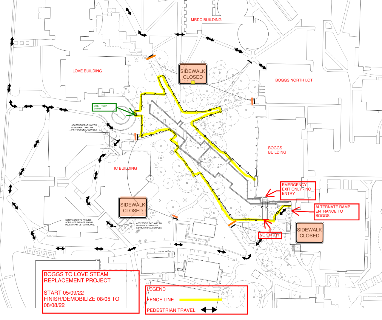 Map of fencing mobilization for steam line replacement project.
