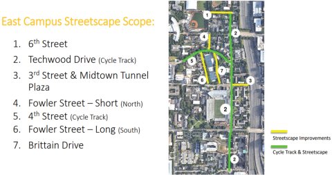 East campus streetscape logistics map