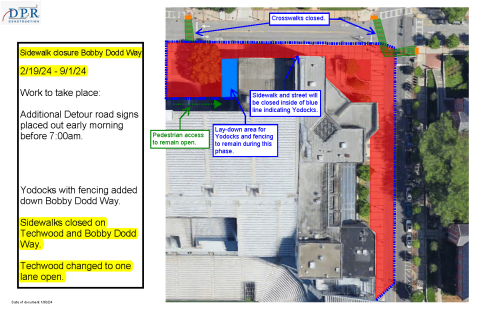 SAPC Construction Bobby Dodd Way Sidewalk Closure