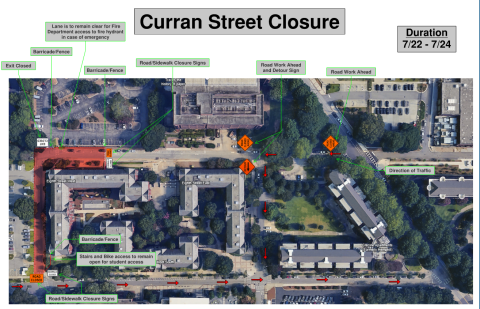Image of logistics map for asphalt paving on 9th Street and Curran Street